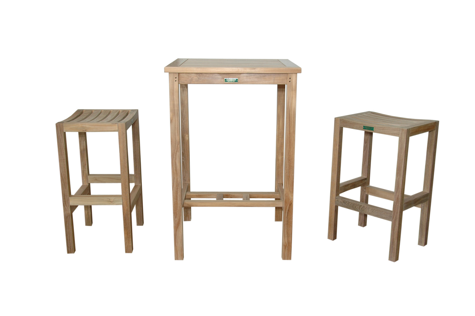 Set of three wooden bar stools on a white background