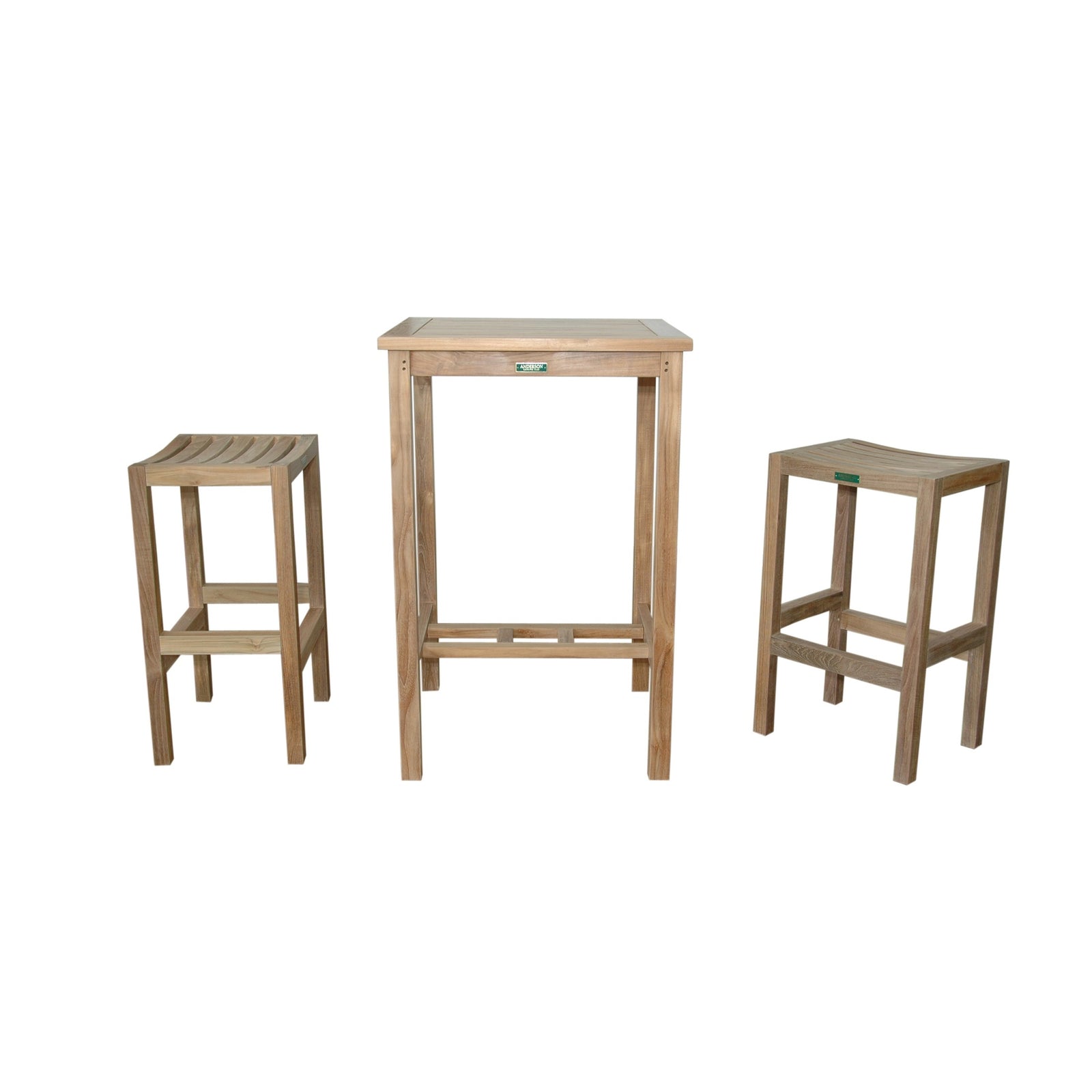 Set of three wooden bar stools on a white background