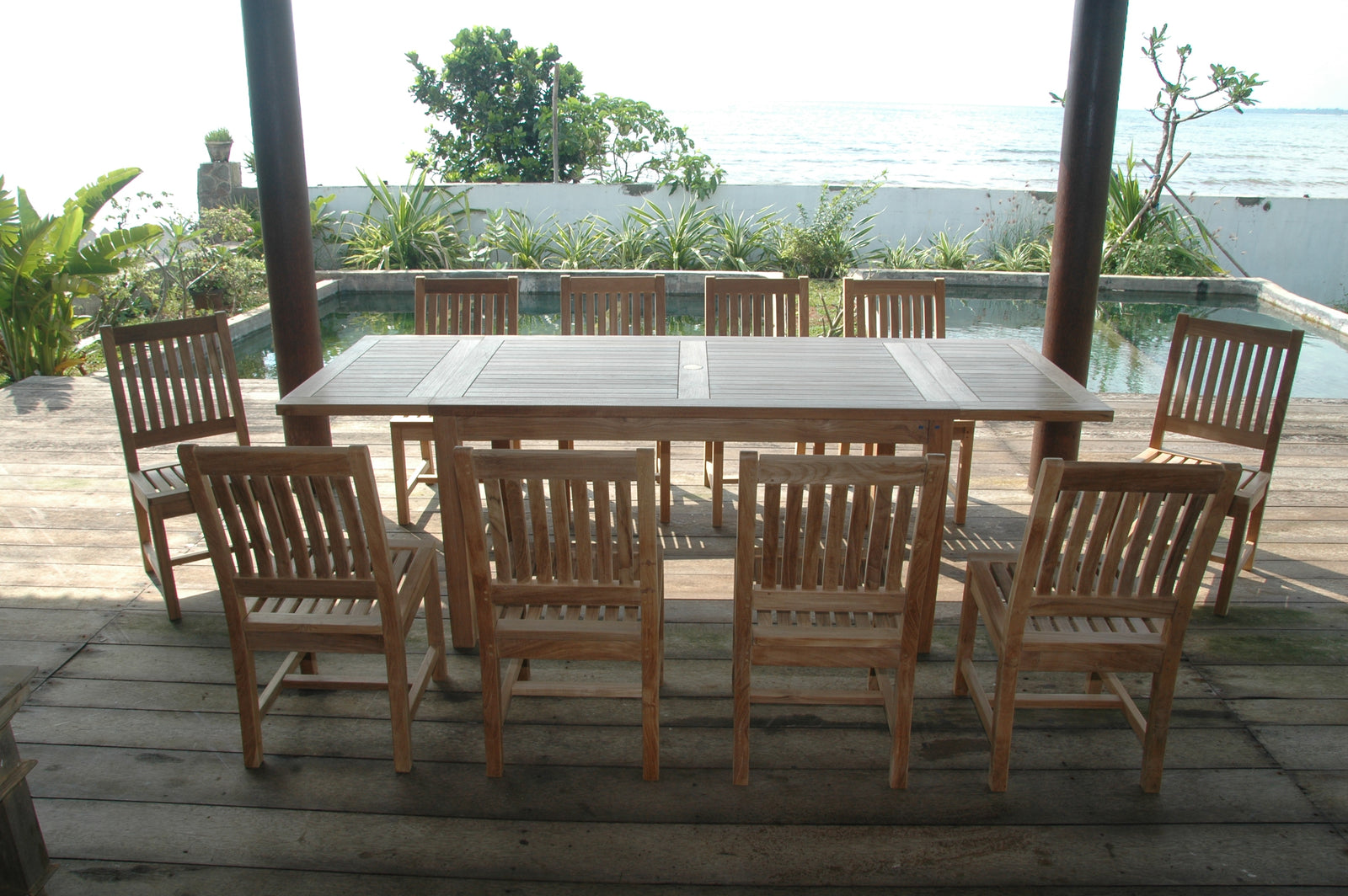 Bahama Rialto 11-Piece Rectangular Dining Set – Teak Dining Set | BetterPatio // BetterPatio.com