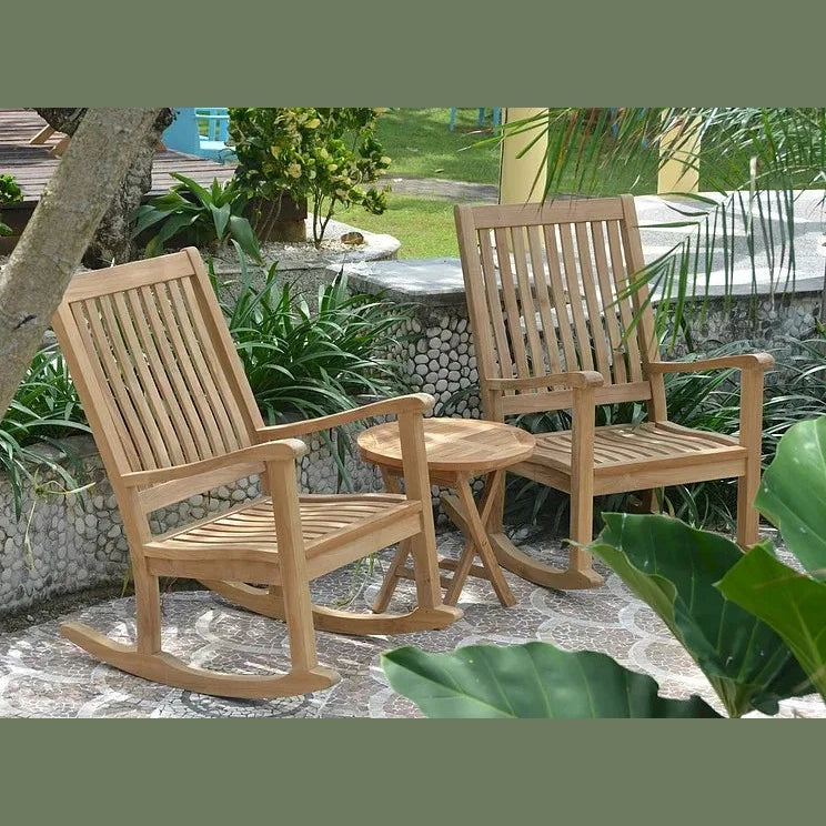 Del-Amo Bahama 3-Pc Teak Rocking Chair & Folding Side Table Set | BetterPatio // BetterPatio.com