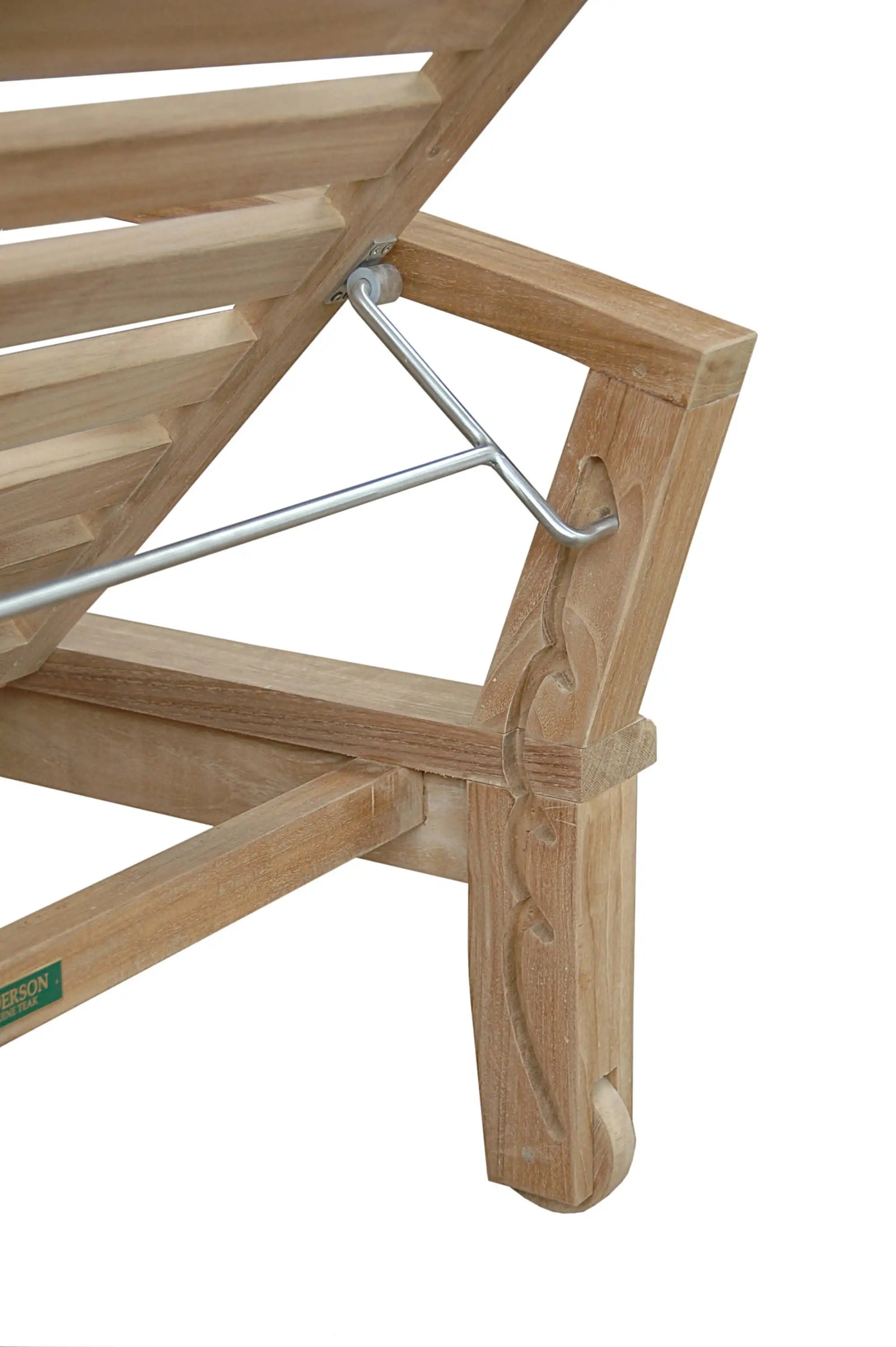 Close-up of a wooden chair with metal armrest on a white background
