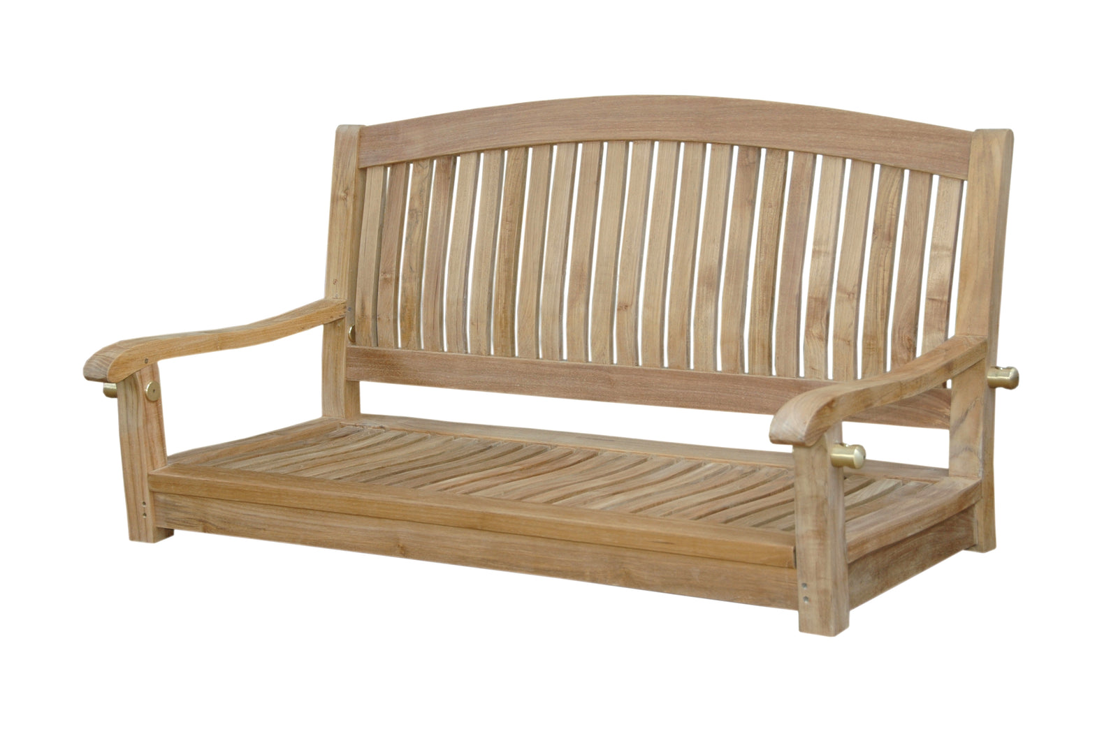Wooden bench with slatted back on a white background