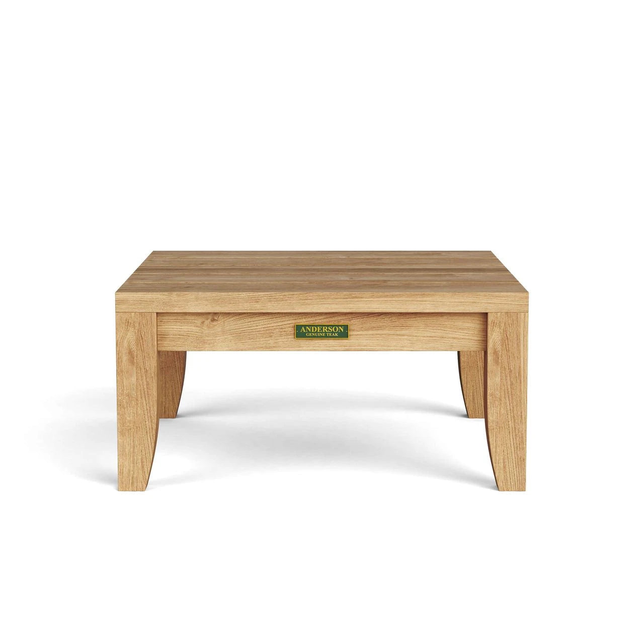 Wooden coffee table with a visible brand logo on a white background