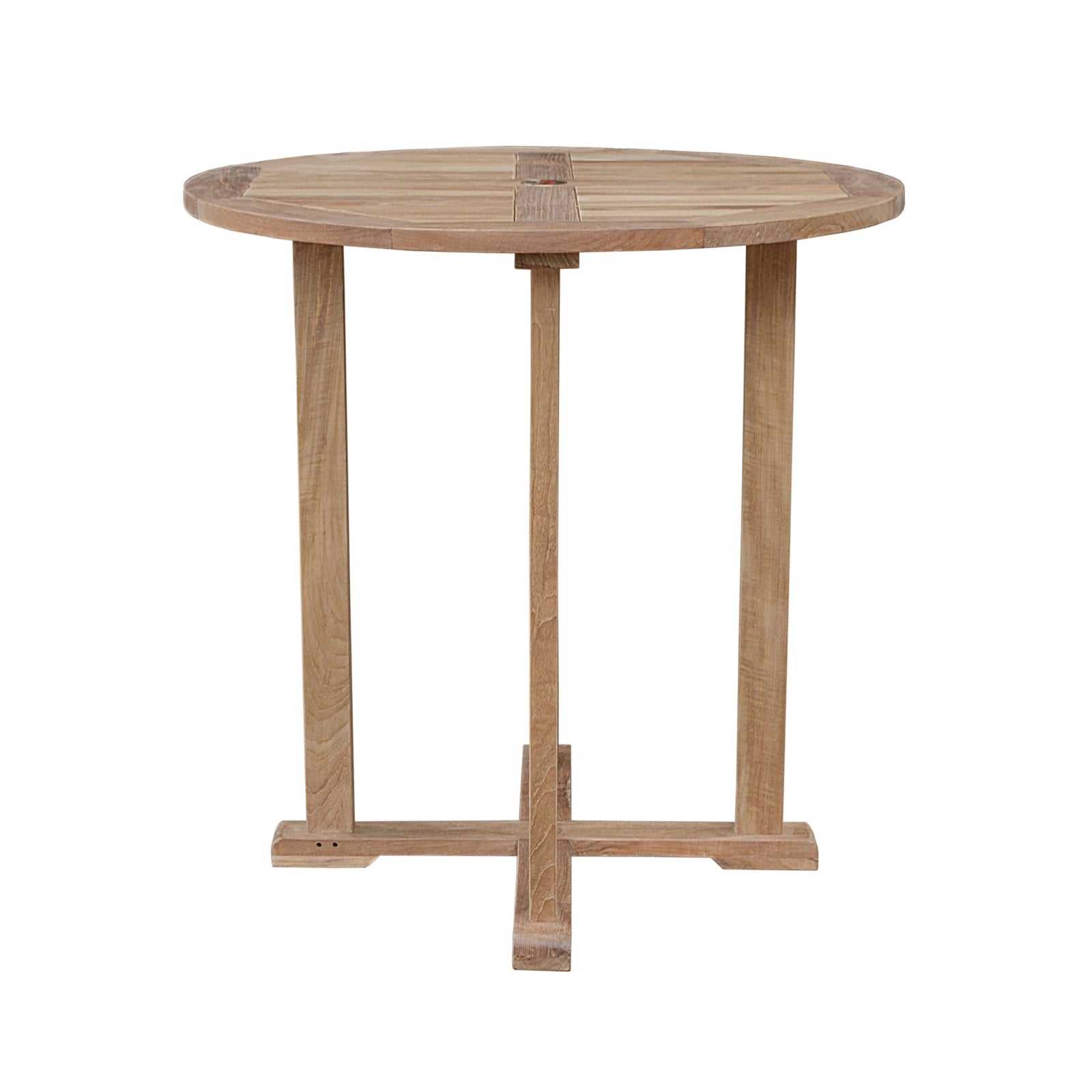 Round wooden table on a white background