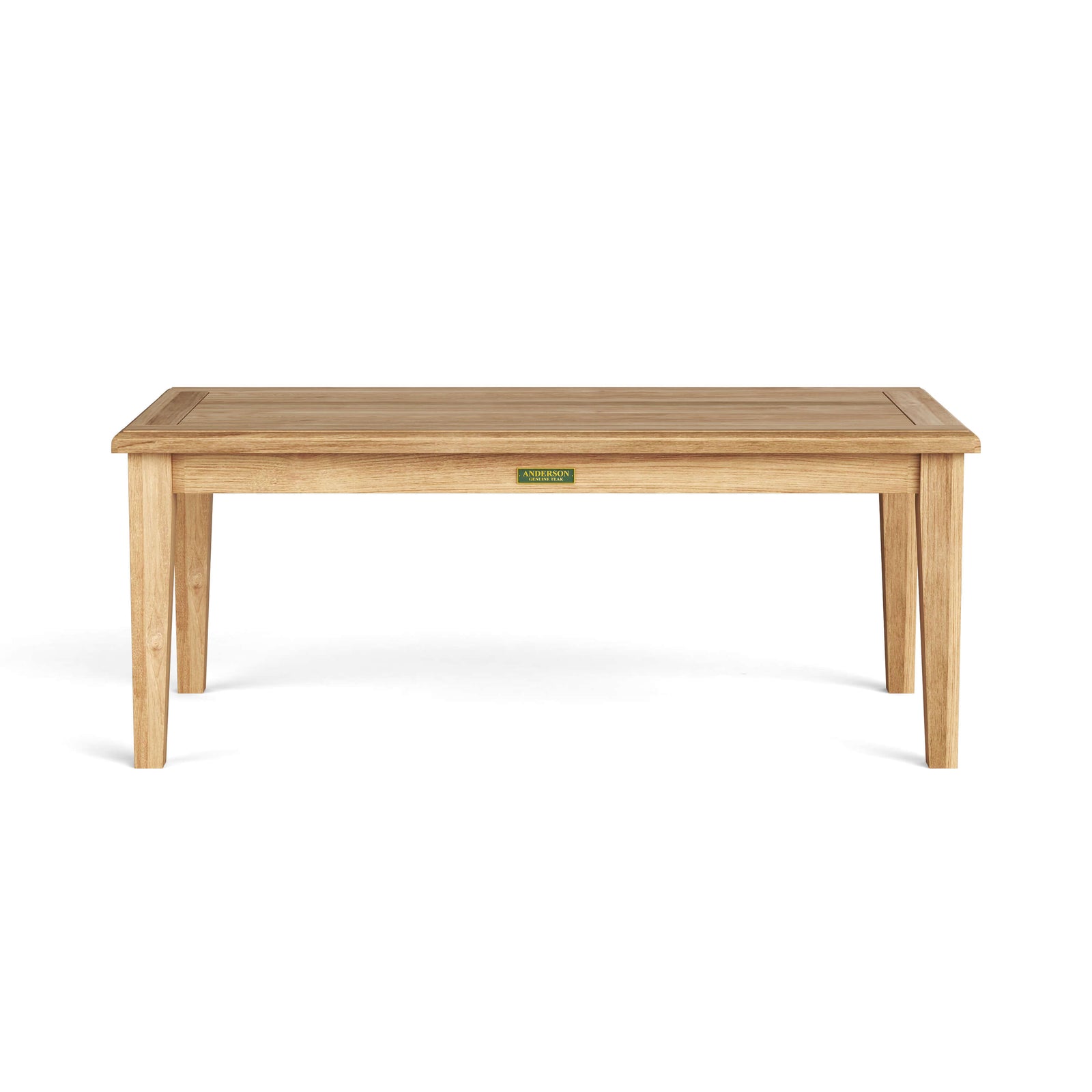 Wooden table with a visible brand logo on a white background