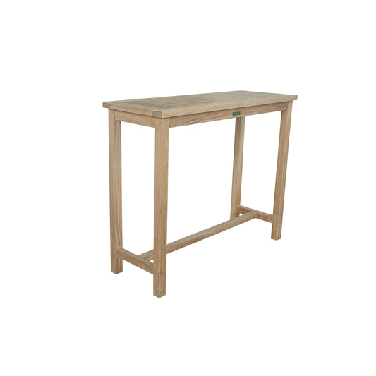 Wooden bar height table on a white background