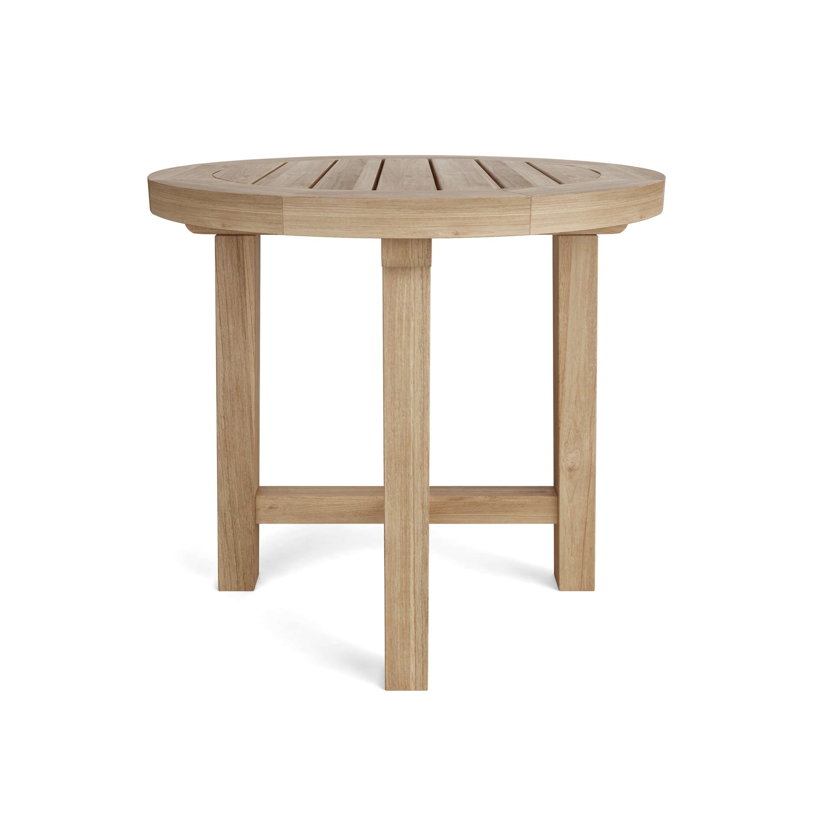 Round wooden table on a white background