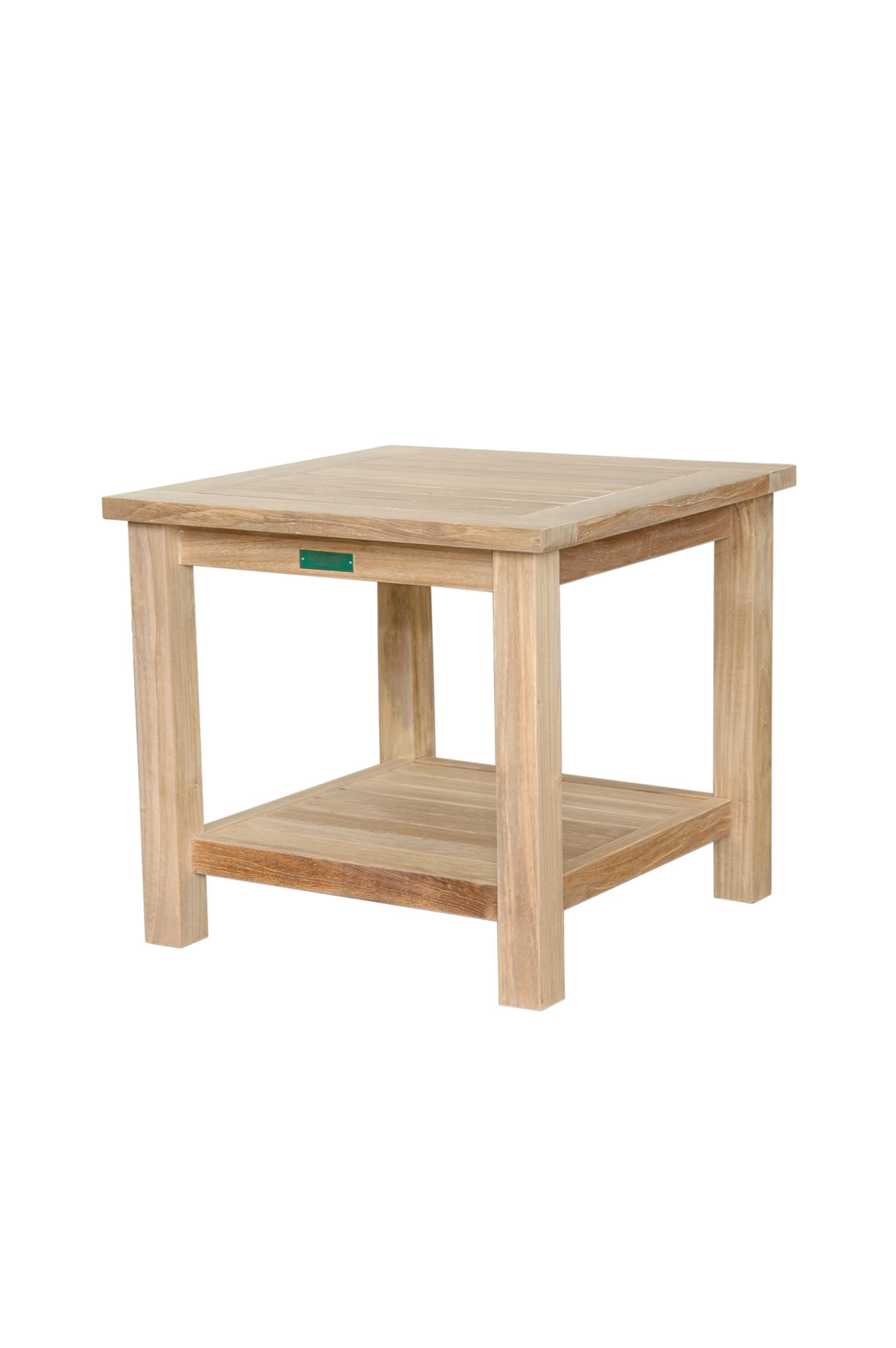 Wooden side table with a shelf on a white background