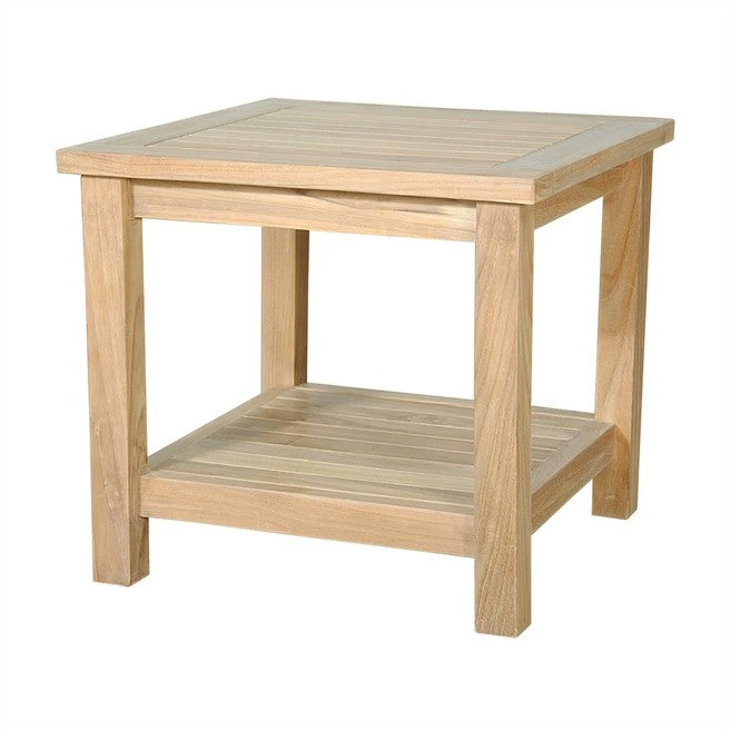 Wooden side table with a shelf on a white background