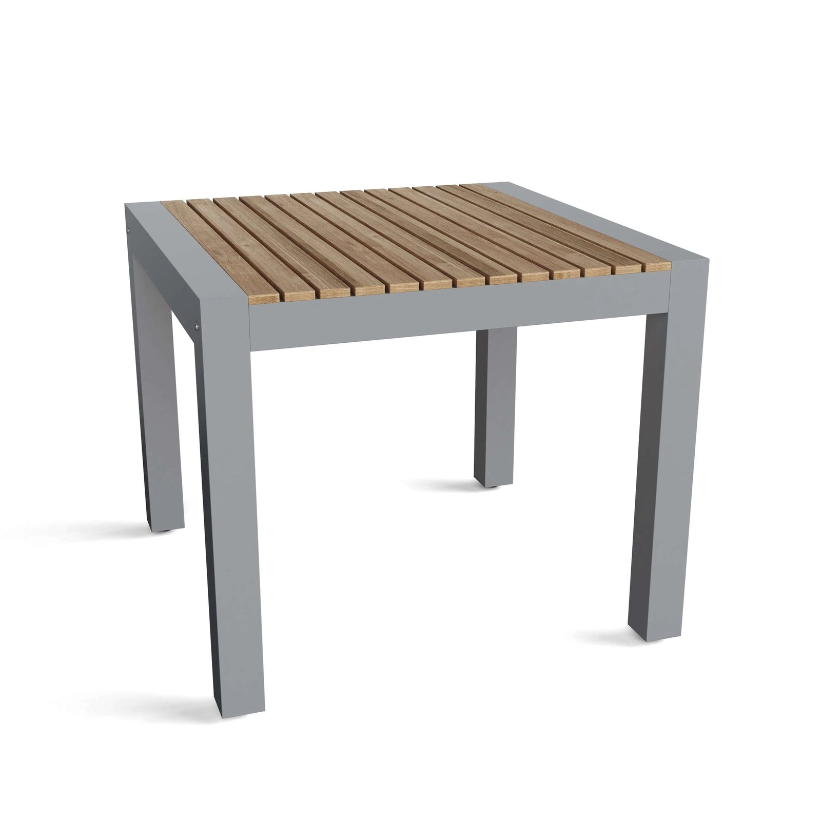 Square table with wooden slats on a white background