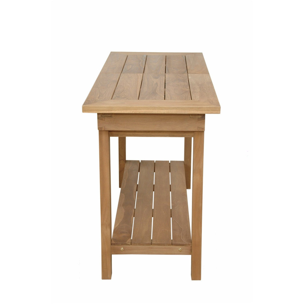 Wooden side table with a shelf on a white background
