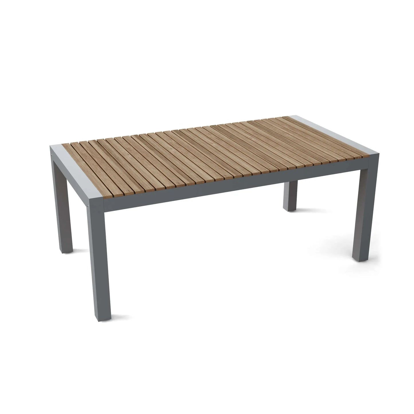 Rectangular table with wooden slats on a white background
