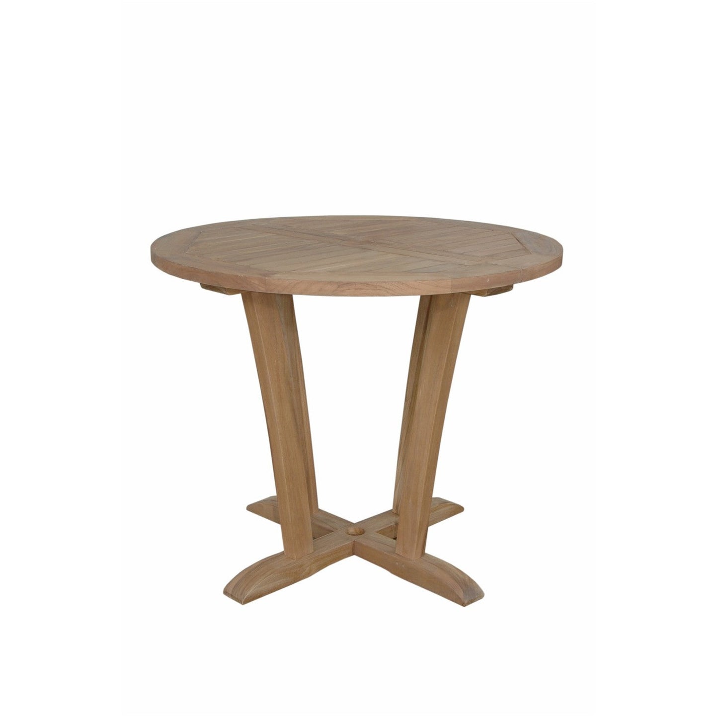 Round wooden table on a white background