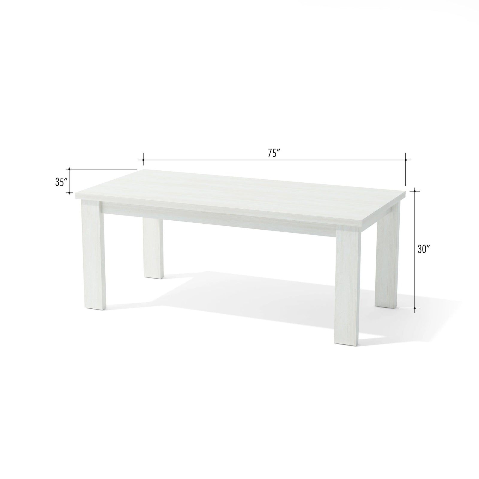 White coffee table with dimensions labeled on a white background