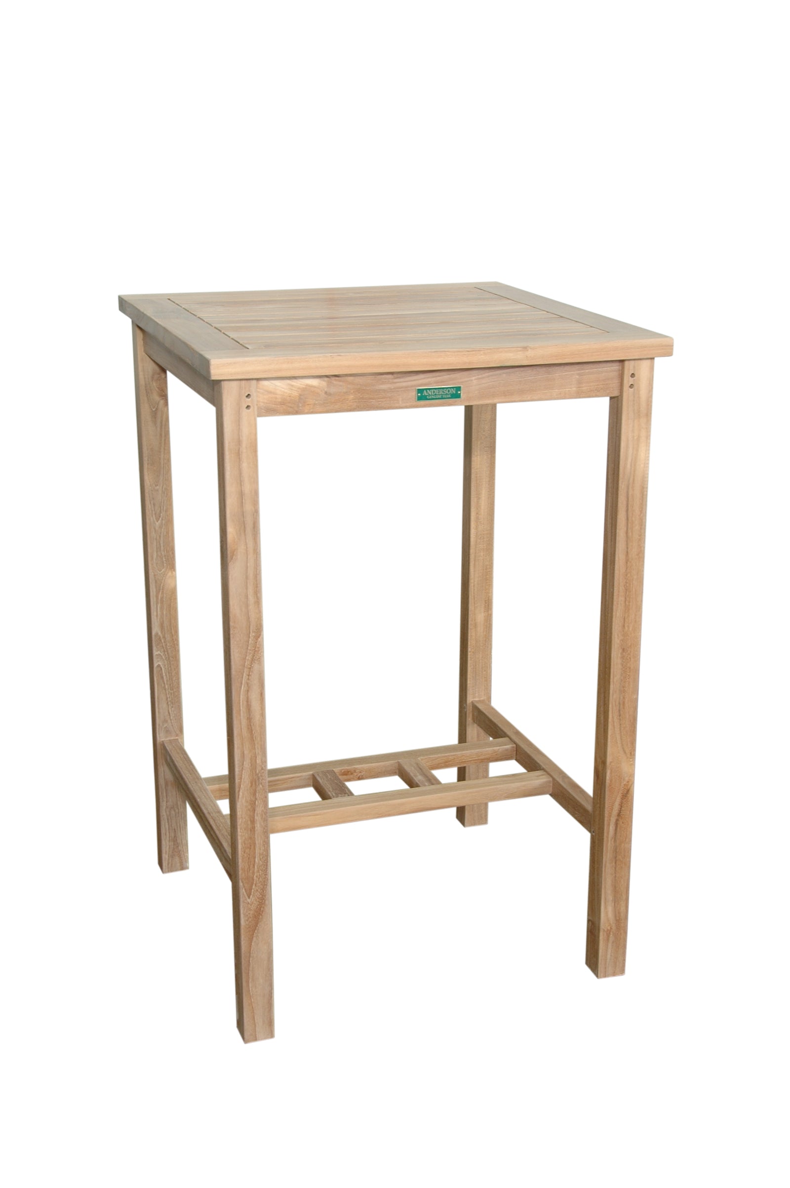 Wooden bar height table on a white background