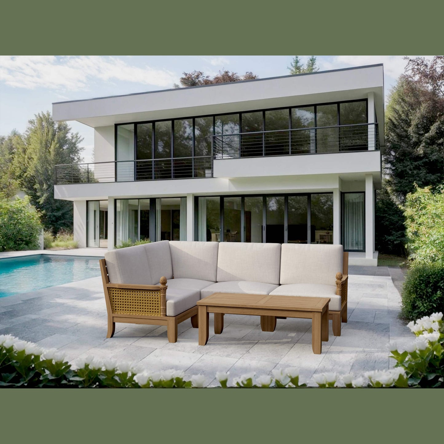 Modern house with a pool and outdoor furniture