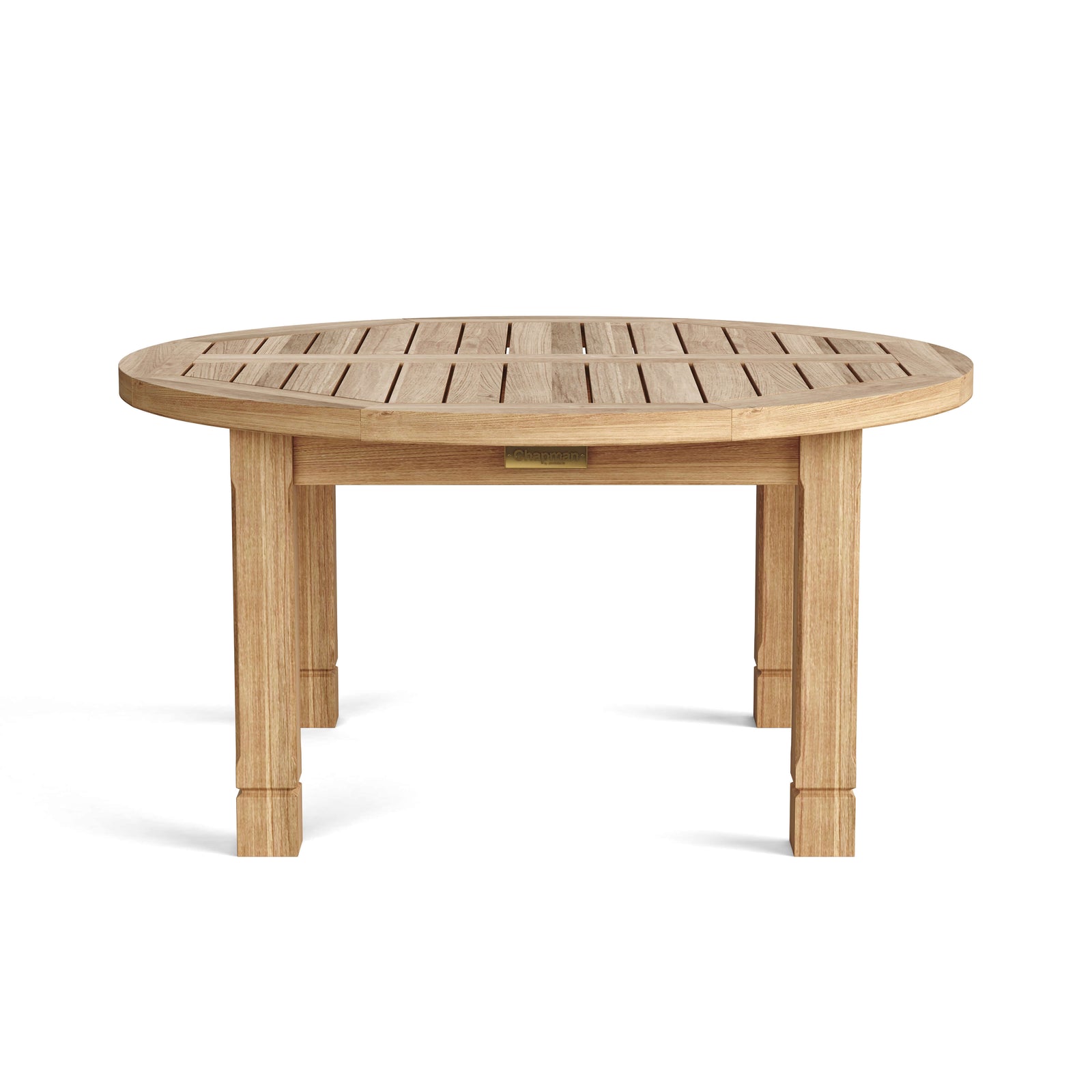 Round wooden table on a white background