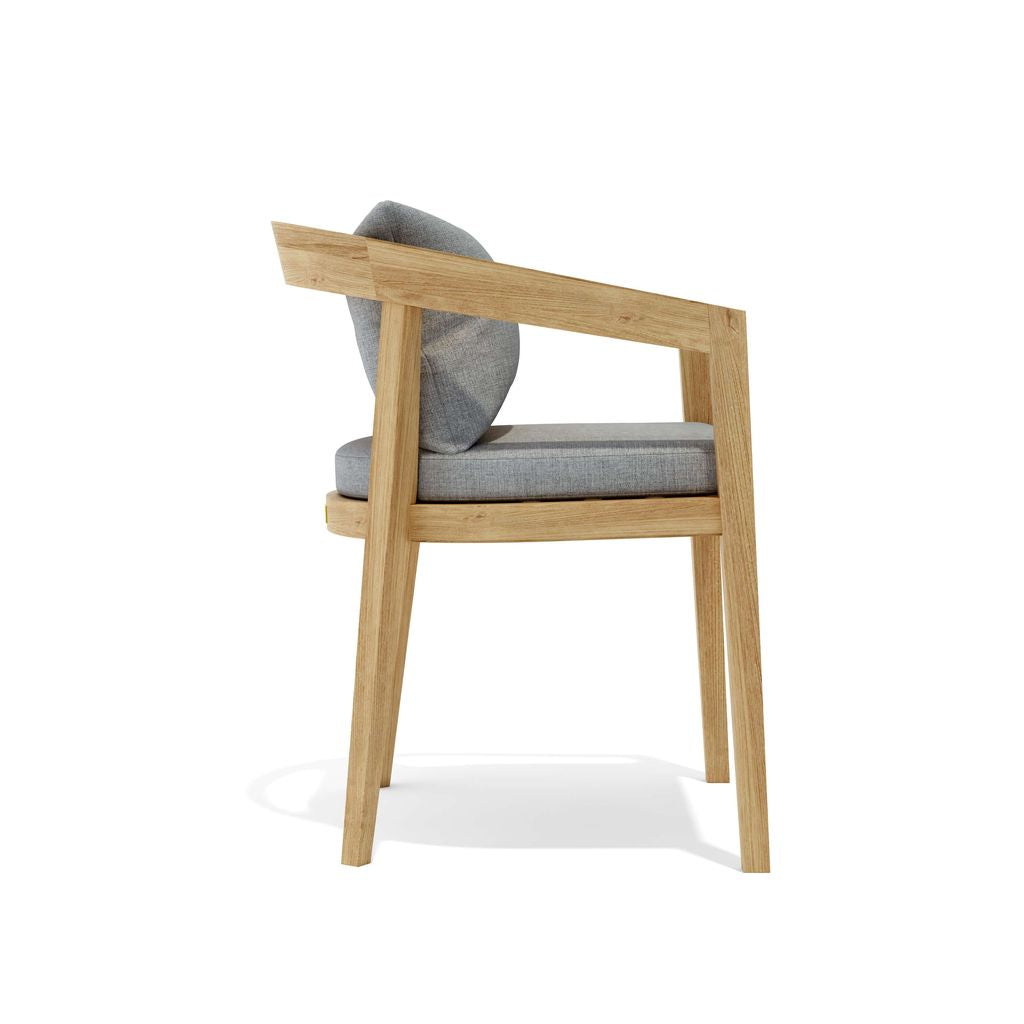 Wooden chair with gray cushion on a white background