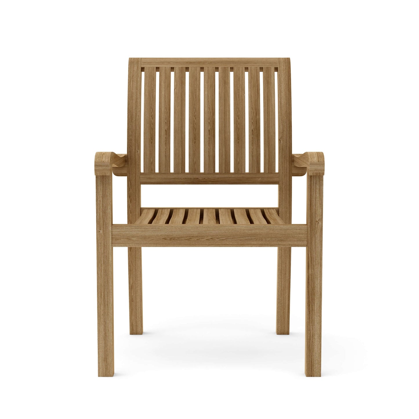 Anderson Teak Aspen Stackable Armchair Set of 4 - lifestyle shot of chairs on patio with table