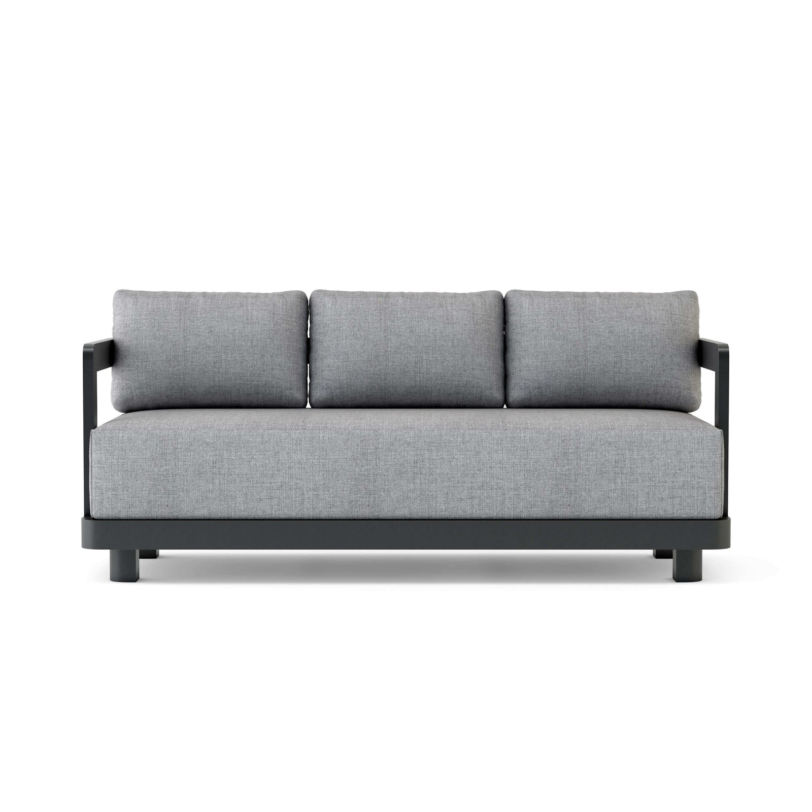 Gray sofa with black frame on a white background