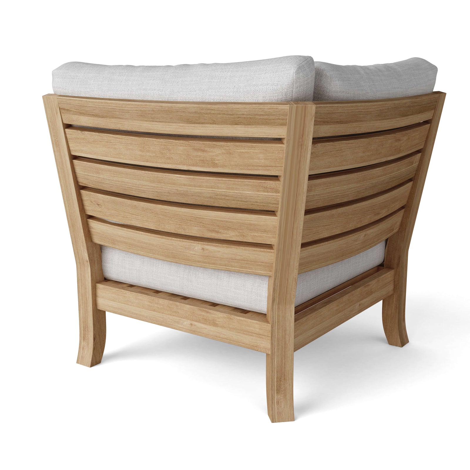 Wooden outdoor chair with white cushions on a white background