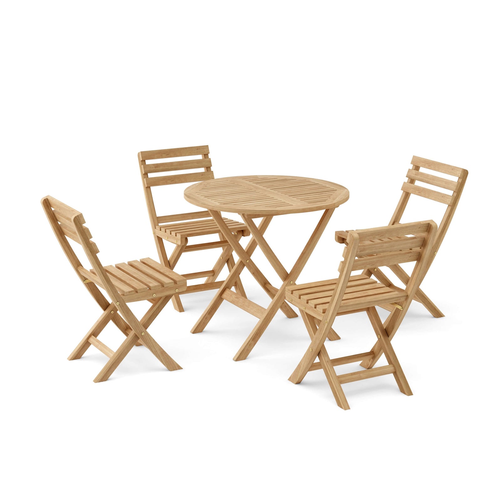 Wooden outdoor table and chairs set on a white background