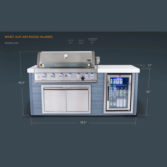 Mont Alpi MA805-AWSS artwood island dimensions diagram 78.5x27x46.5 stainless steel