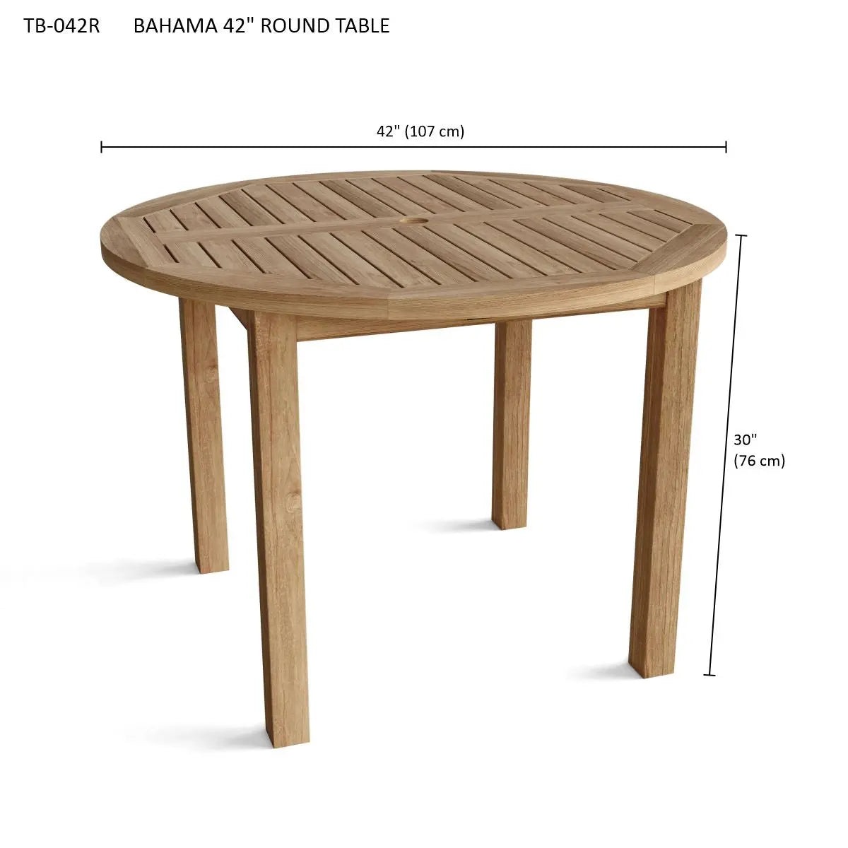 Wooden round table with dimensions on a white background