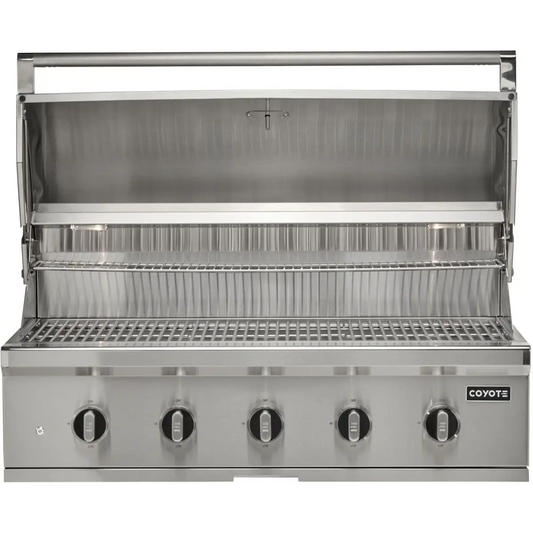 Coyote C-Series 42 Inch Built-In Grill C3CL42 - open lid showing cooking grates and burners