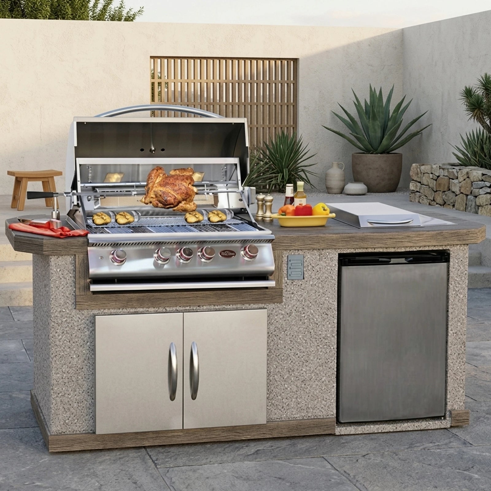 Cal Flame 7 foot Cultured Stone Grill Island with 4-Burner Gas Grill // BetterPatio.com
