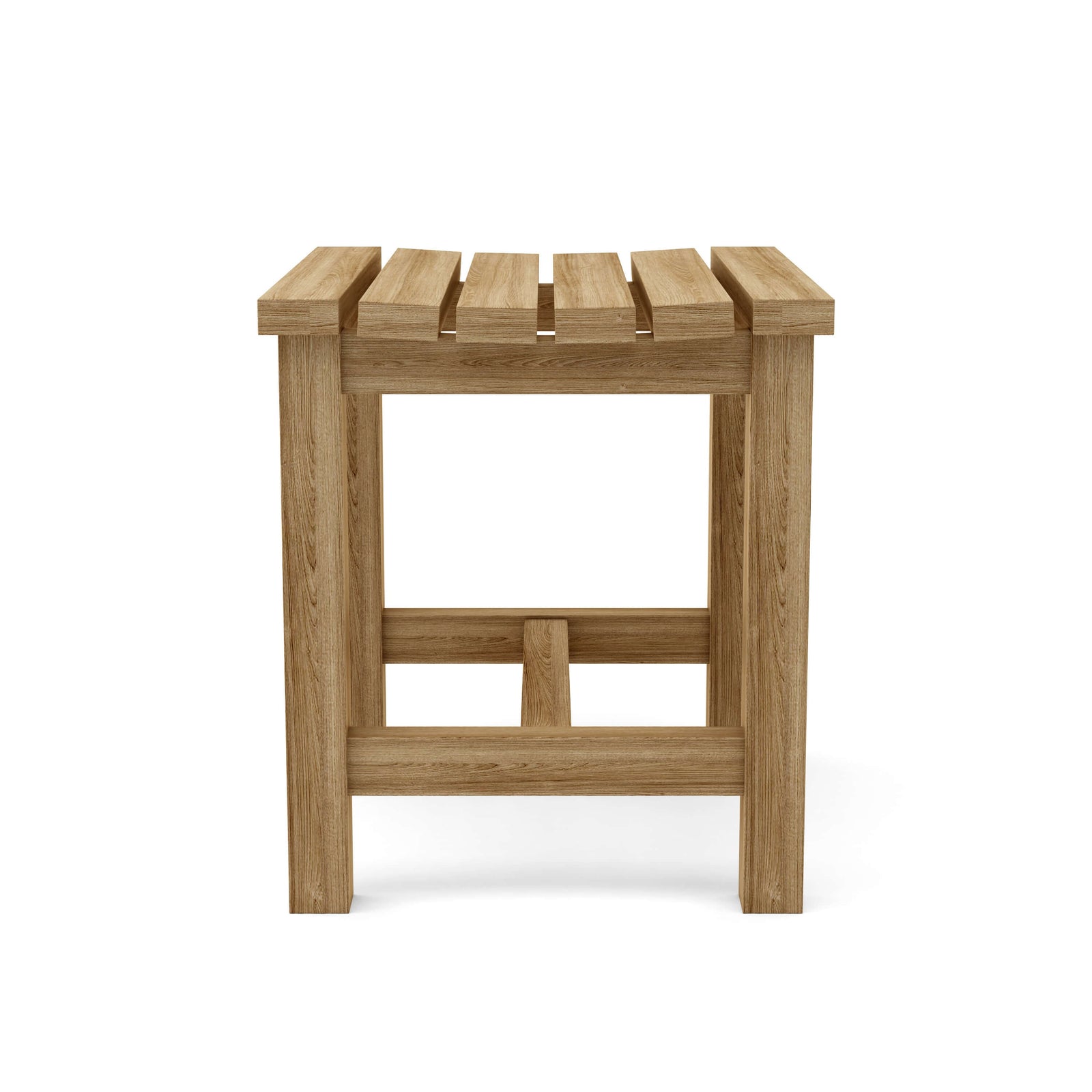 Wooden stool with slatted top on a white background