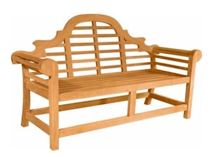 Wooden bench with lattice backrest on a white background