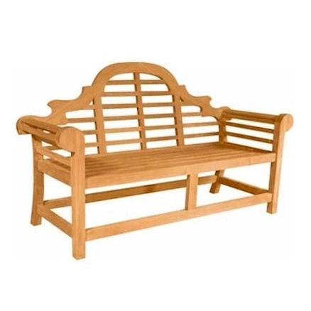 Wooden bench with lattice backrest on a white background
