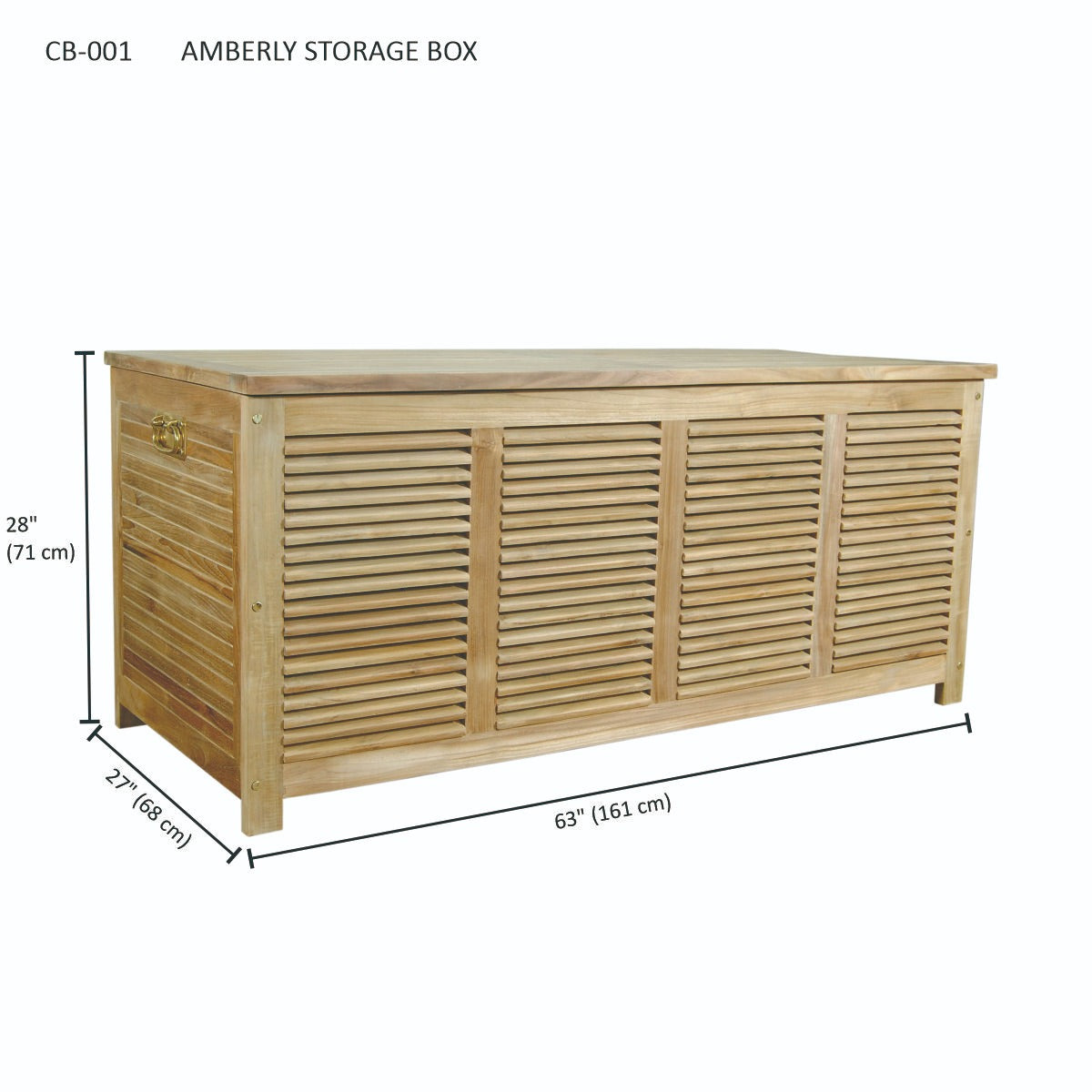 Wooden storage box with dimensions labeled on a white background