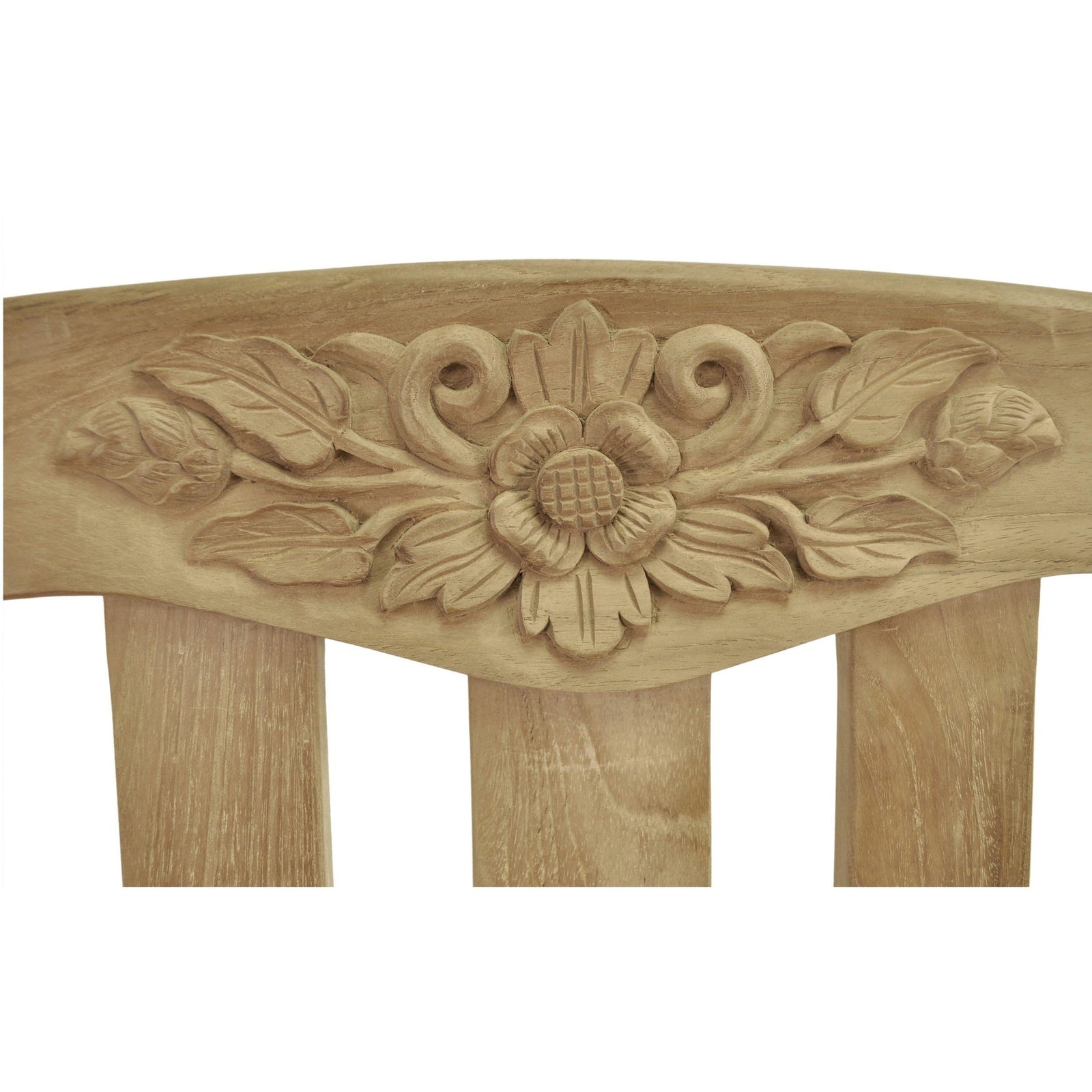 Wooden decorative panel with floral carvings on a white background