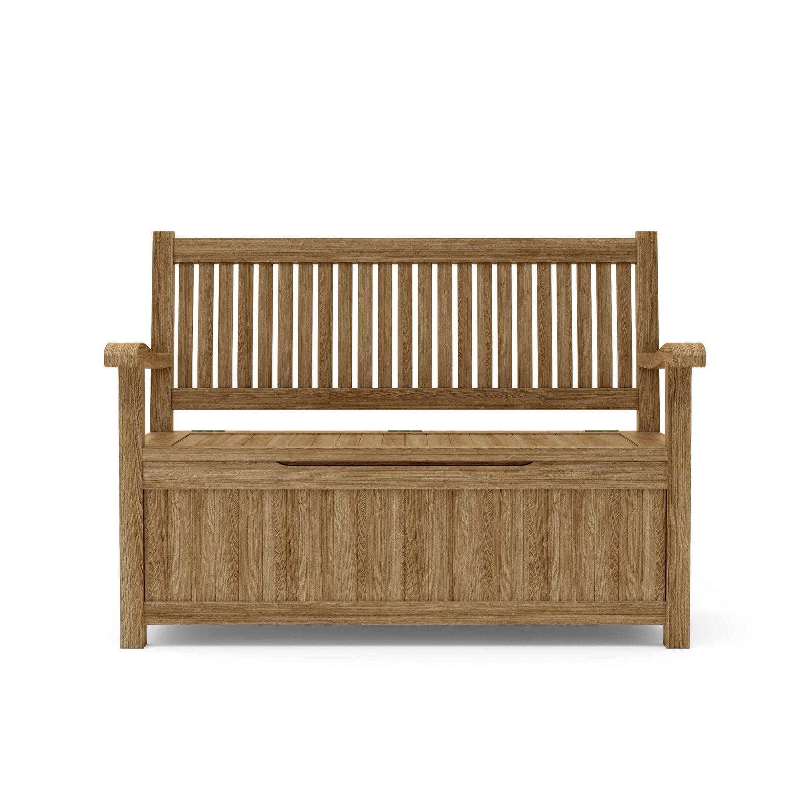 Wooden bench with storage on a white background