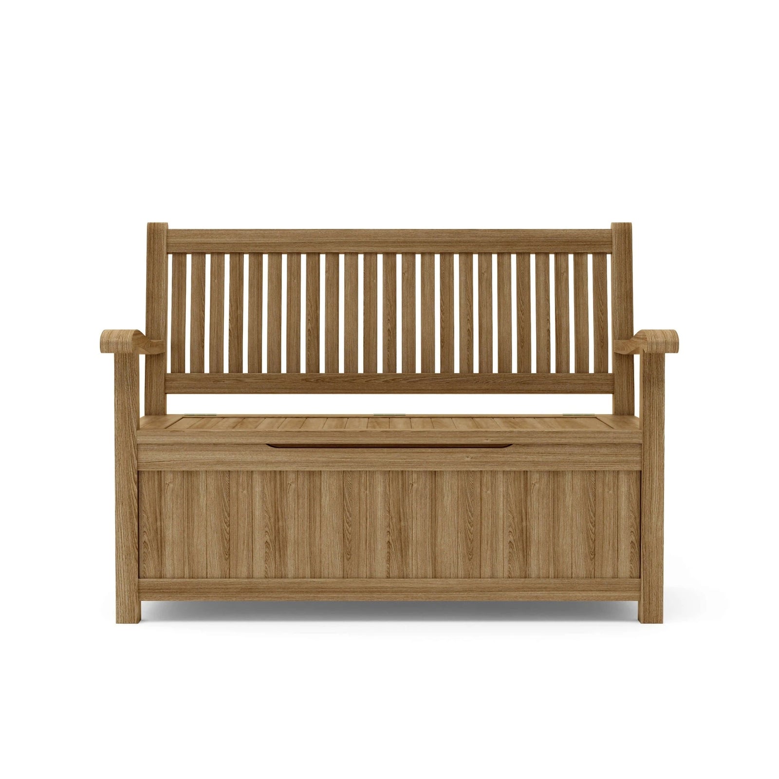 Wooden bench with storage on a white background