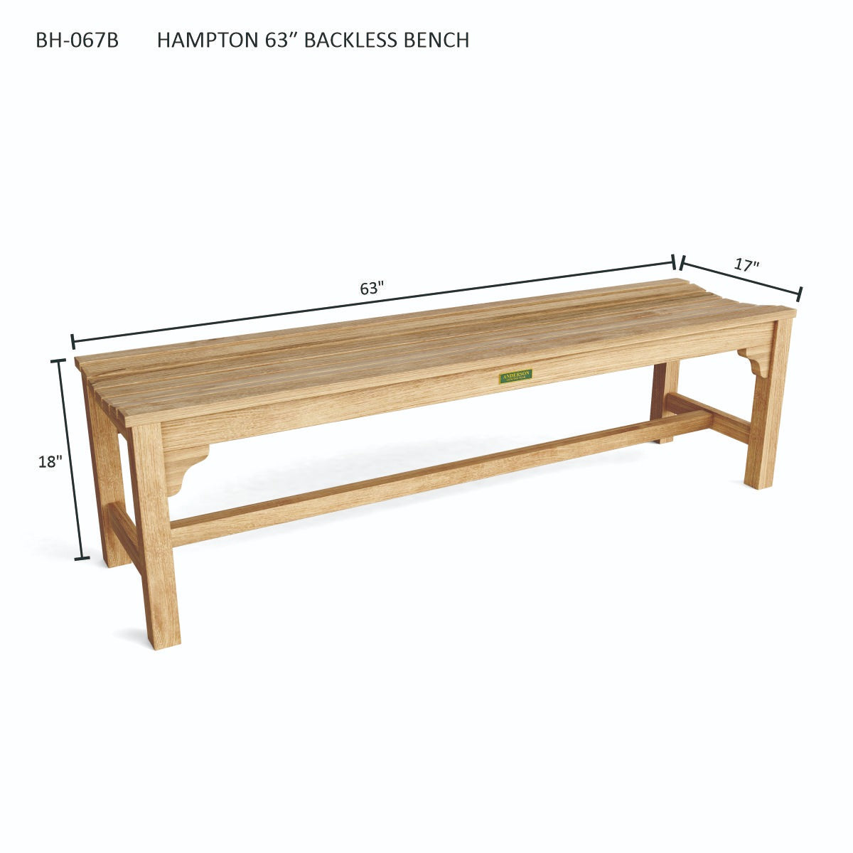 Wooden bench with dimensions labeled on a white background