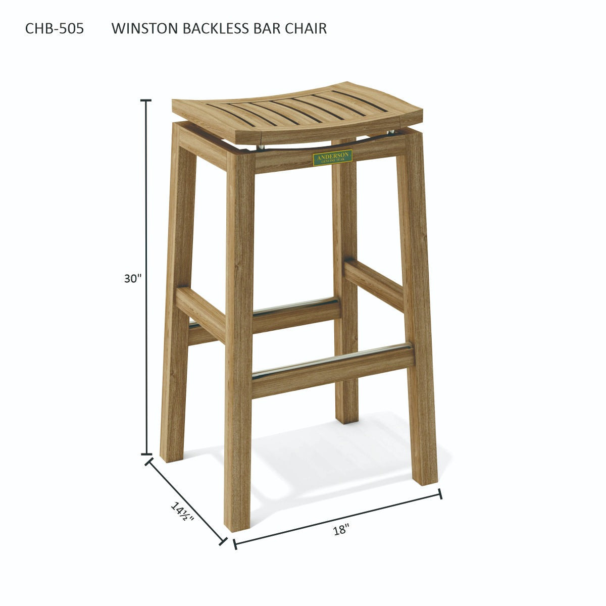Wooden bar chair with dimensions on a white background