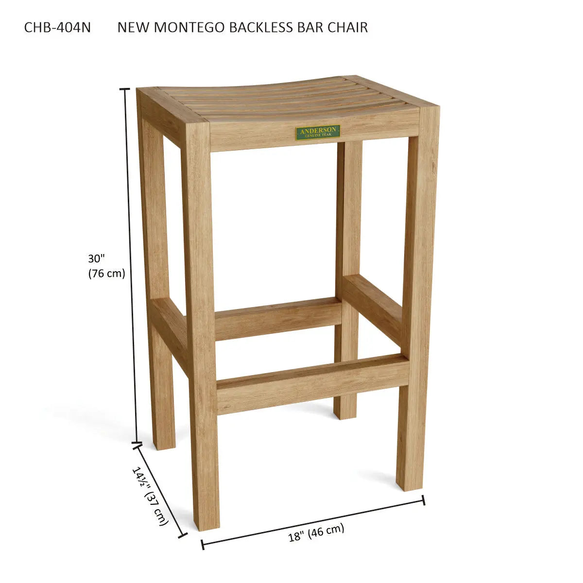 Wooden bar chair with dimensions on a white background