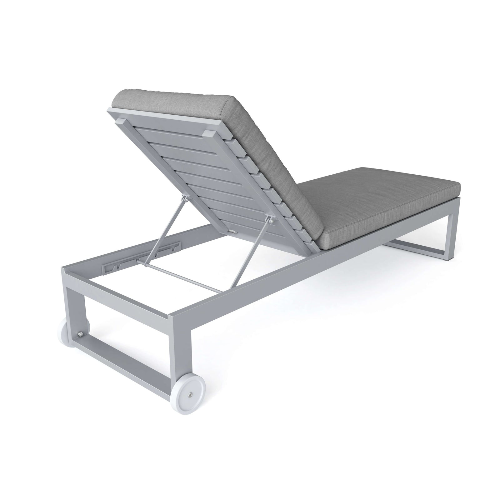 Gray lounge chair with wheels on a white background