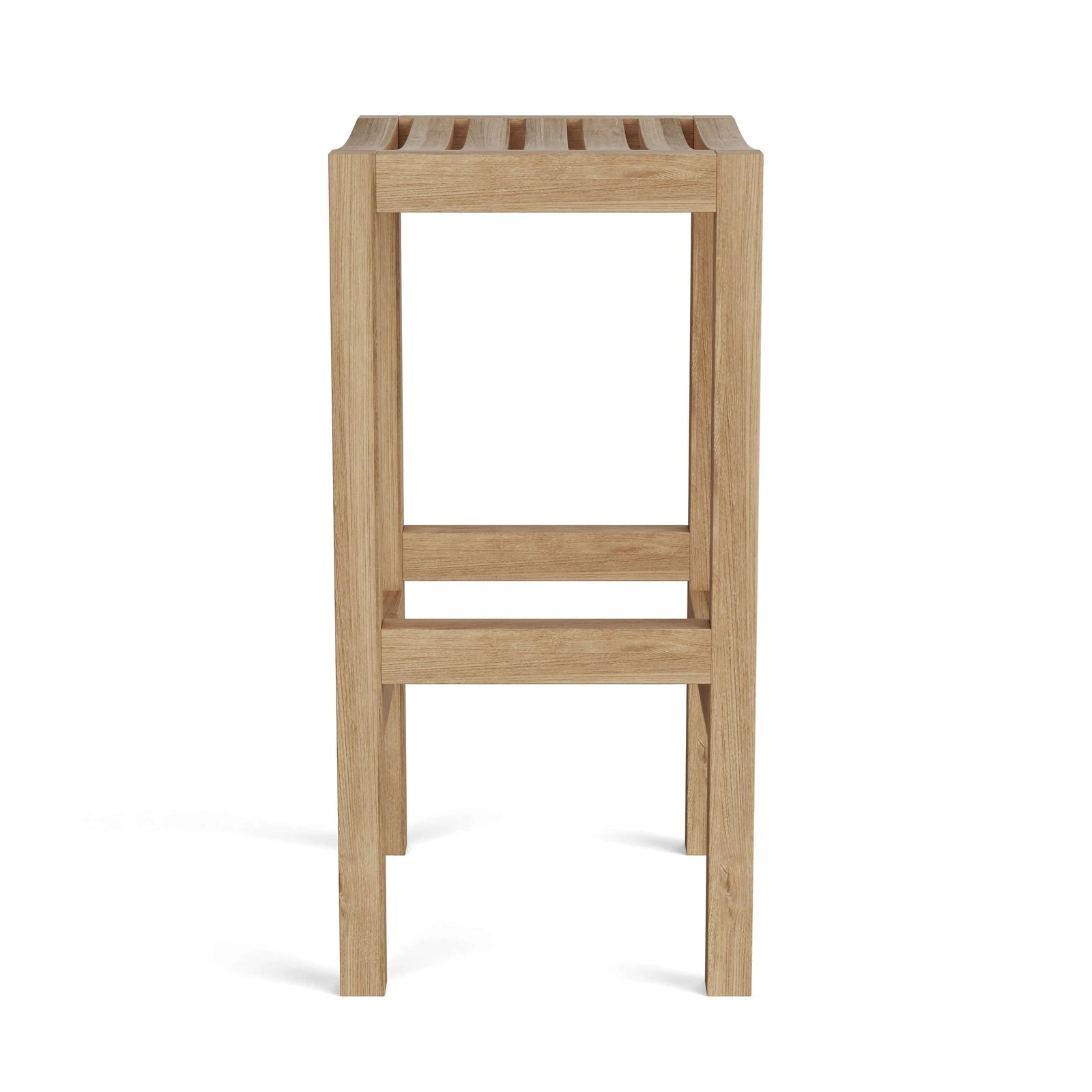 Wooden stool with slatted seat on a white background