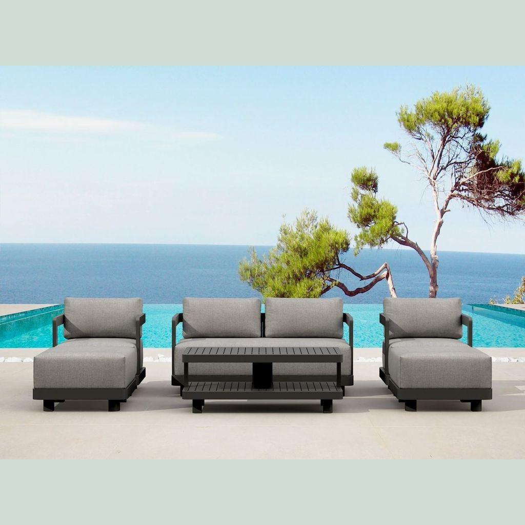 Outdoor patio furniture set with ocean view