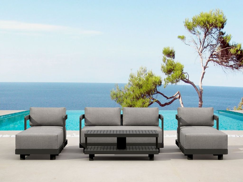 Outdoor patio furniture set with ocean view