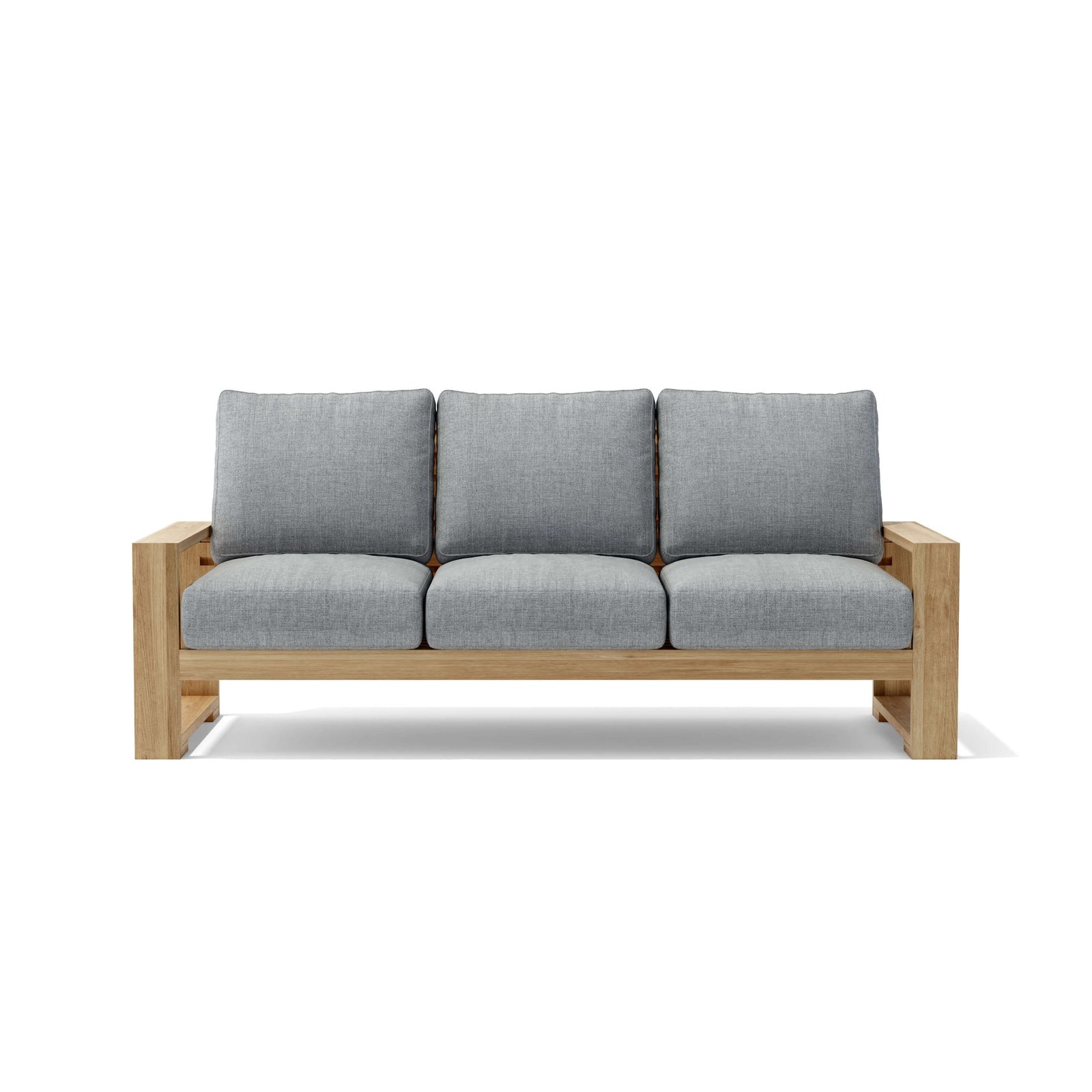 Anderson Teak Capistrano Deep Seating Sofa - side profile of teak outdoor sofa with cushions