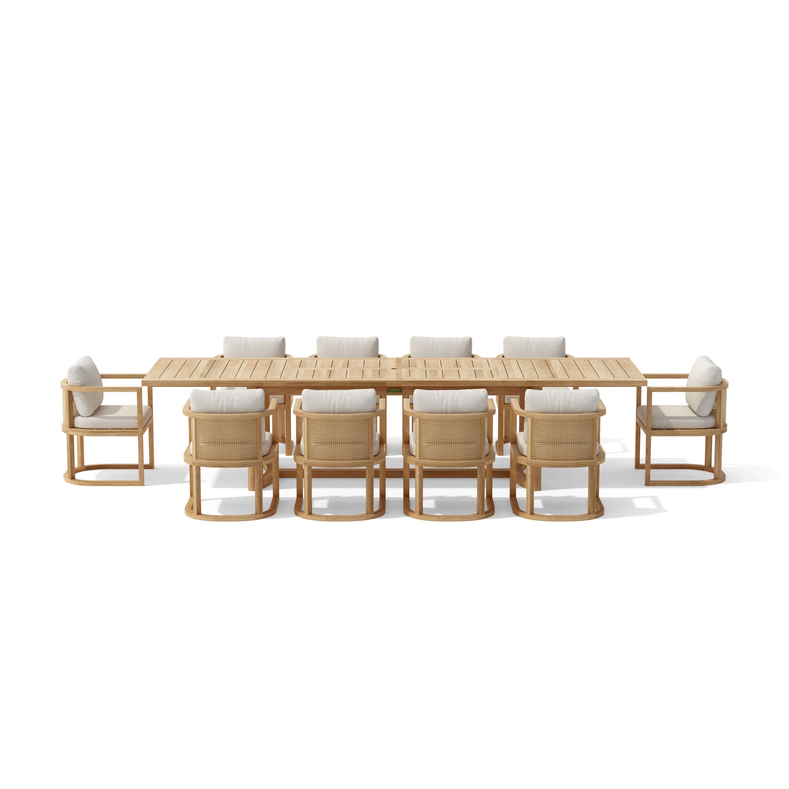 Anderson Teak Junus Dining Extension Table - table with chairs in outdoor dining scene