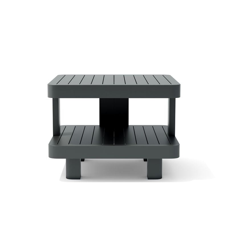 Dark gray two-tiered table on a white background