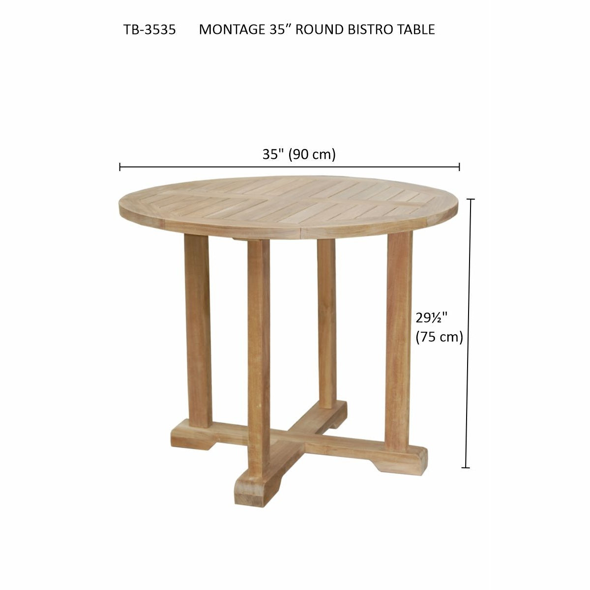 Round bistro table with dimensions on a white background