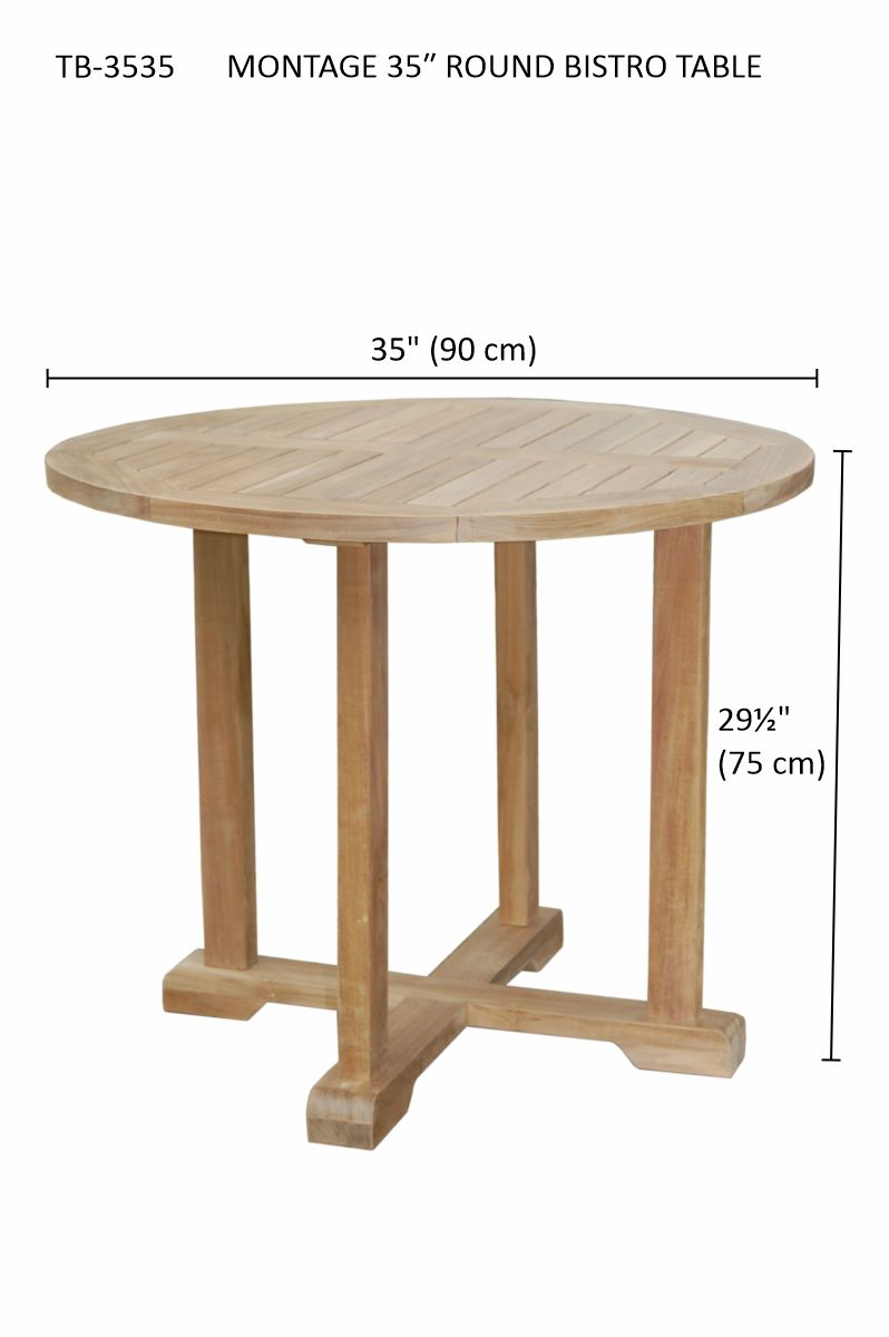 Round bistro table with dimensions on a white background