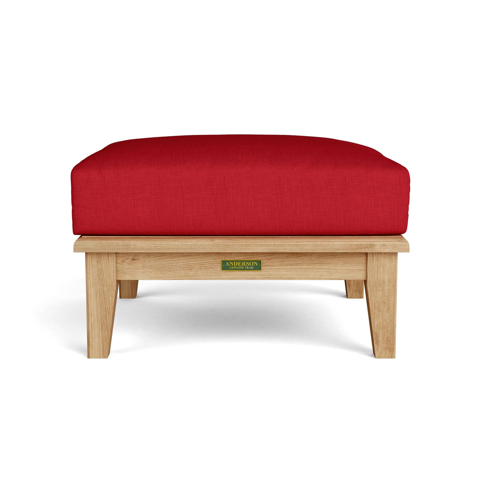 Anderson Teak Brianna Ottoman - front view of cushioned teak outdoor ottoman